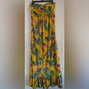 Yellow Tropical Print Maxi Dress with Elastic top